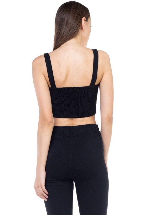 Black, Sweetheart Button Down Crop Top