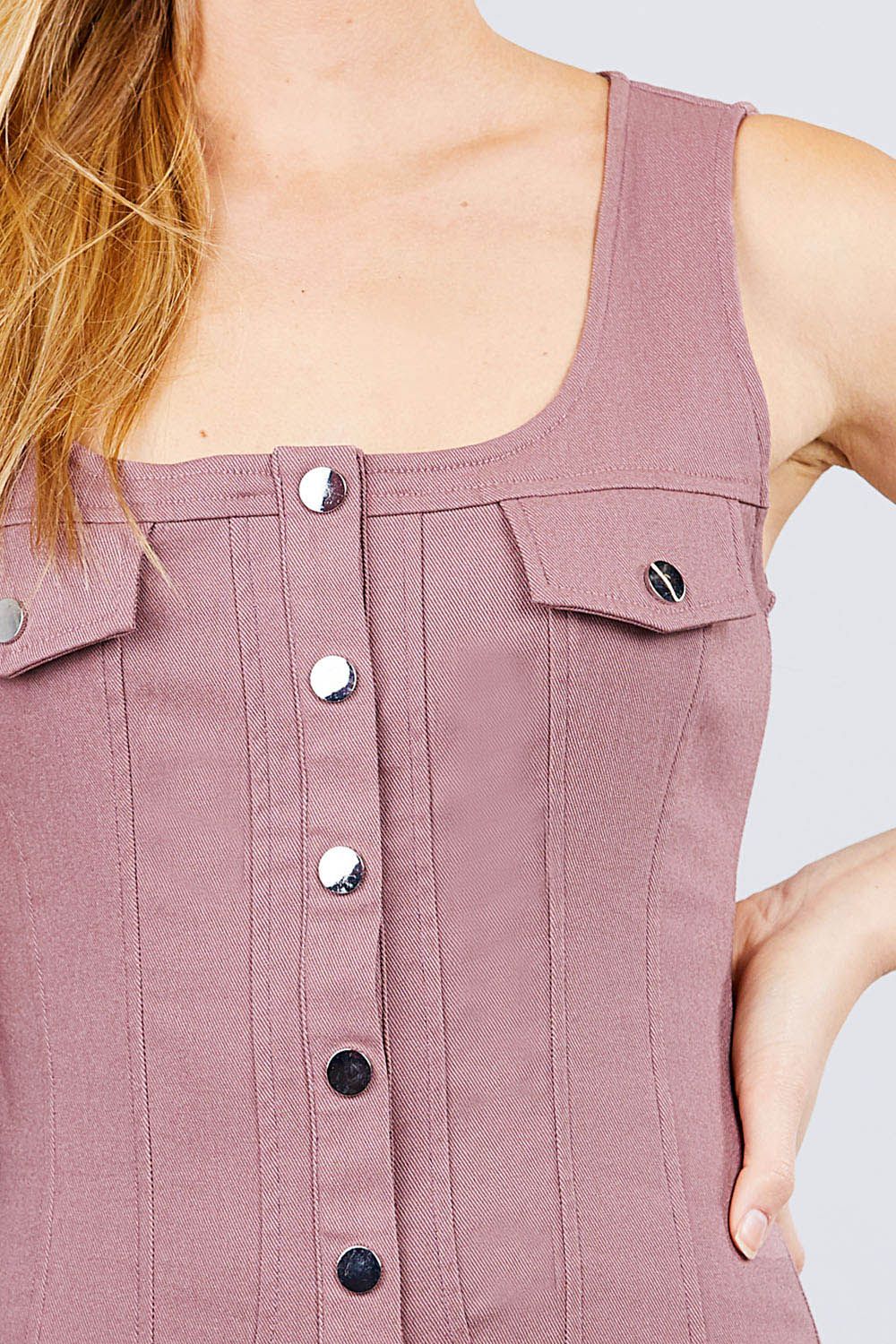 Sleeveless Deep Square Mini Woven Dress