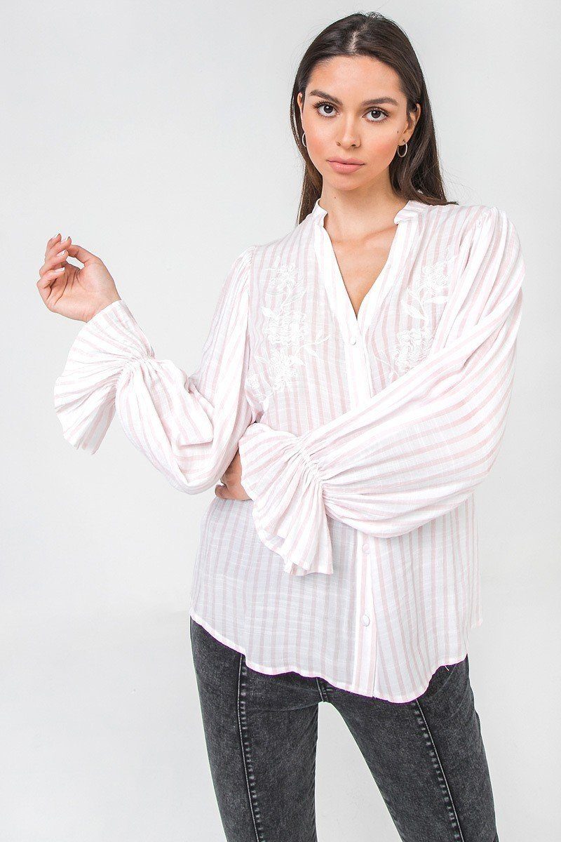 Floral Eyelet And Solid Mixed Top