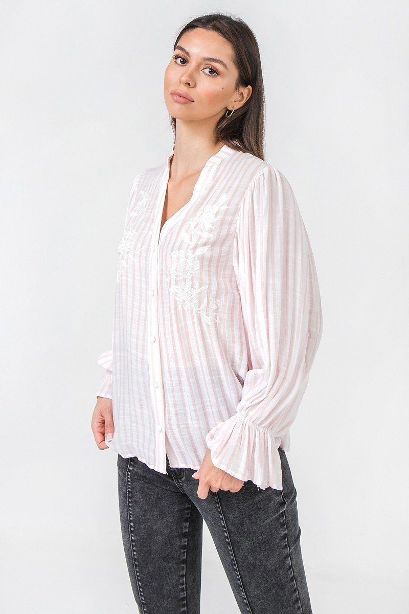 Floral Eyelet And Solid Mixed Top