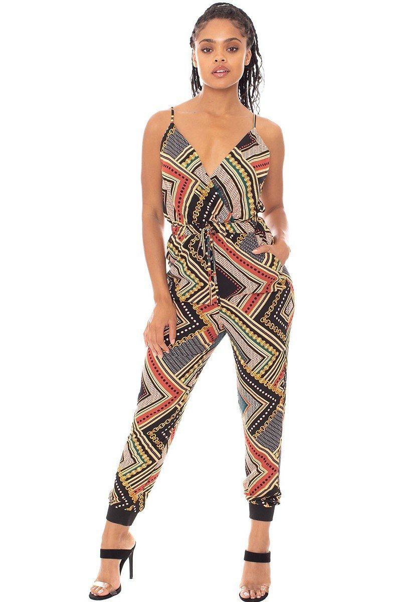 Boarder Print Wrap Jumpsuit