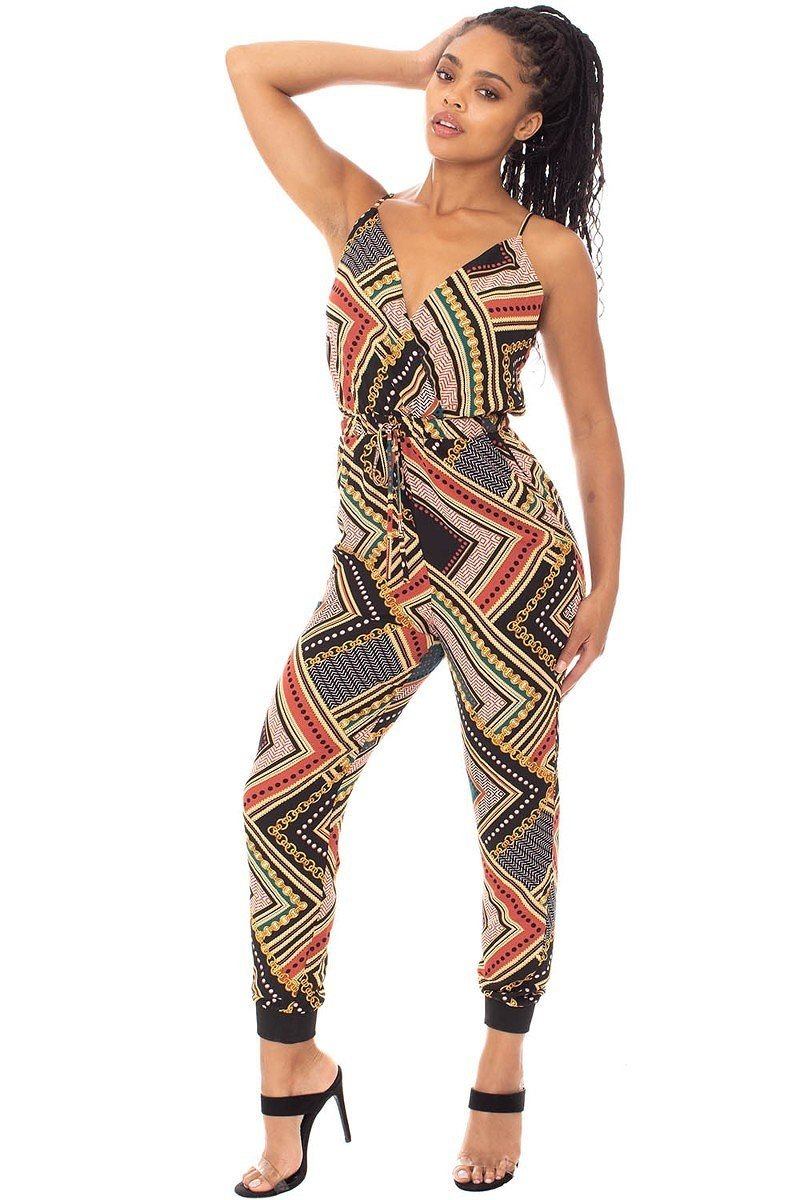 Boarder Print Wrap Jumpsuit