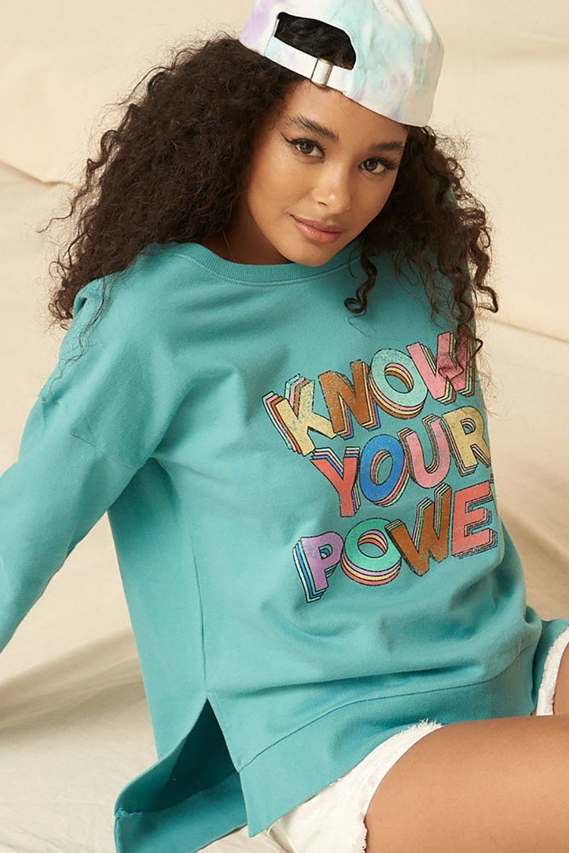 Jade Mineral Washed French Terry Graphic Sweatshirt