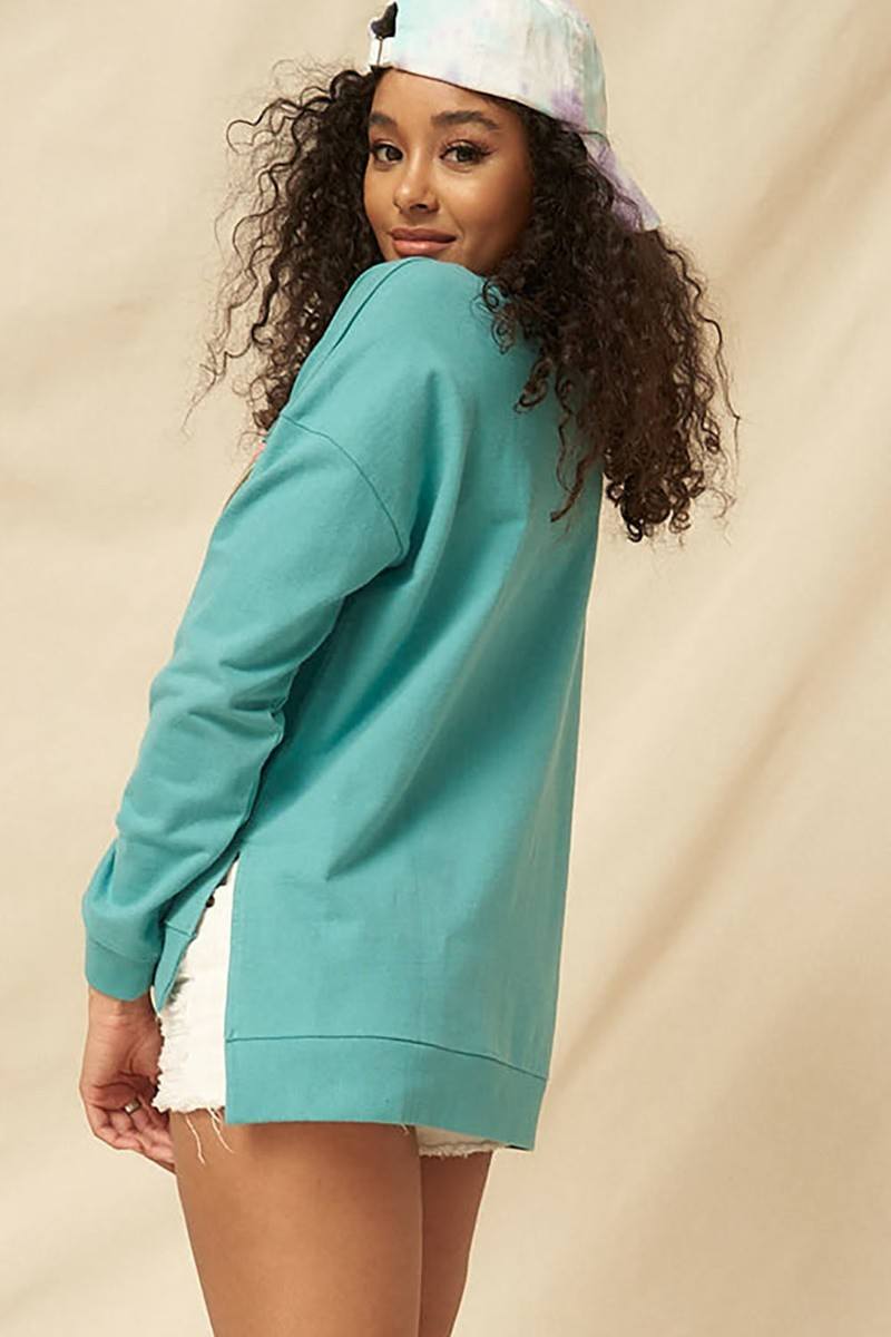 Jade Mineral Washed French Terry Graphic Sweatshirt