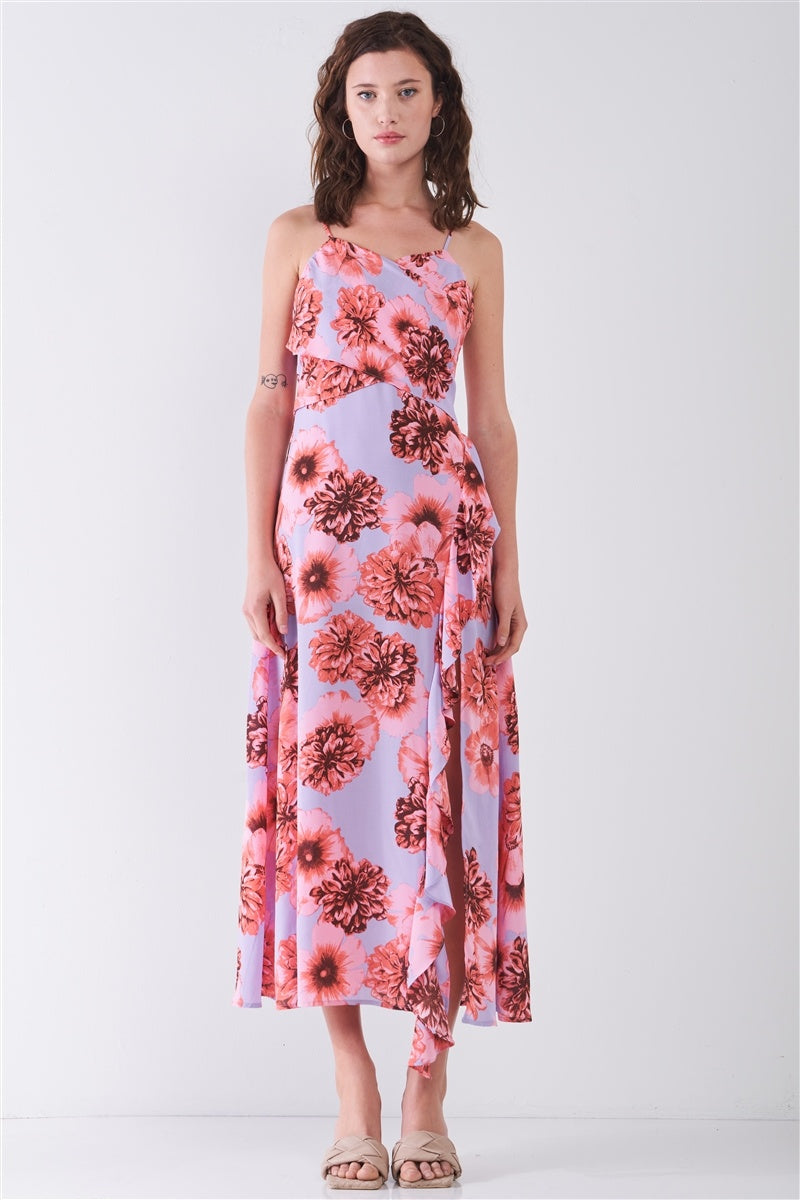 Floral Print Sleeveless Self-tie Midi Dress