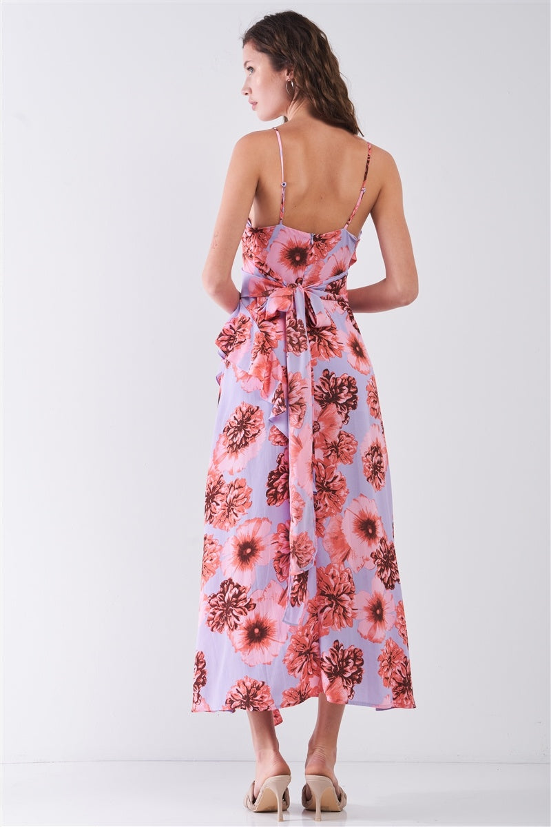 Floral Print Sleeveless Self-tie Midi Dress