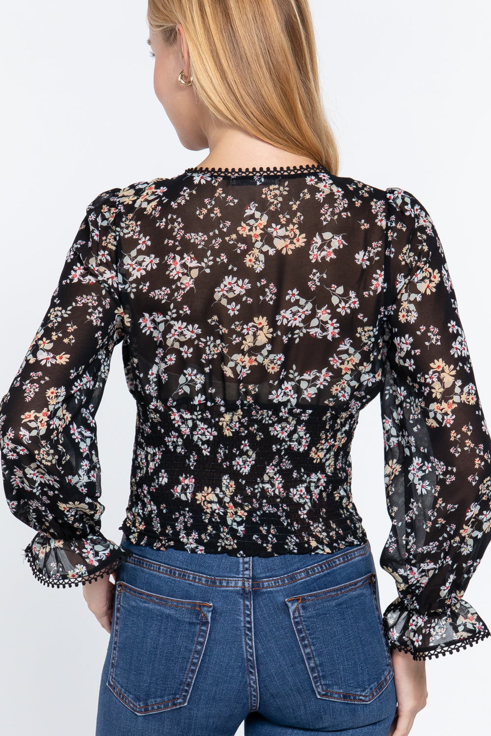 Ruffle Floral Print Chiffon Top