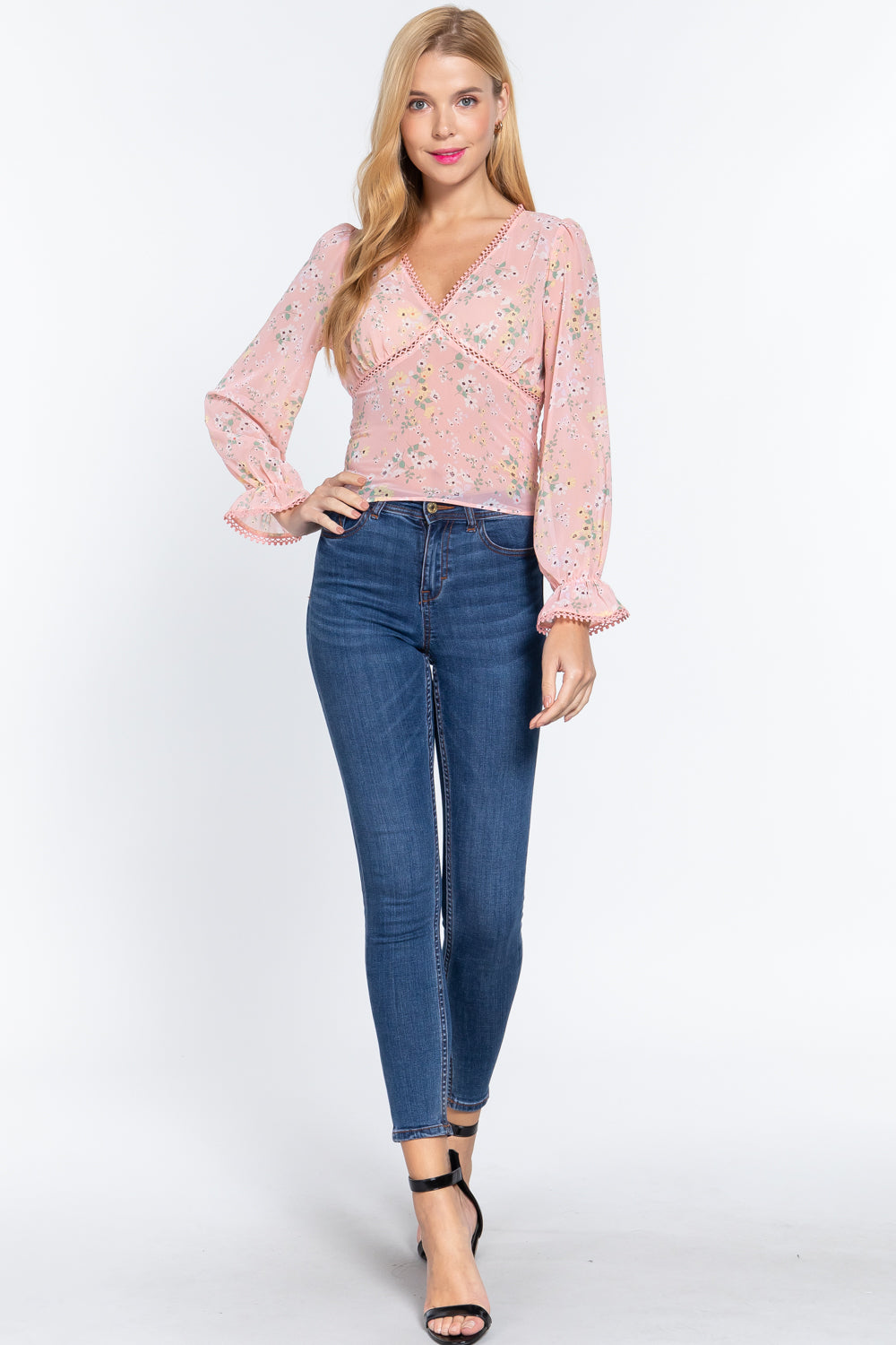 Ruffle Floral Print Chiffon Top