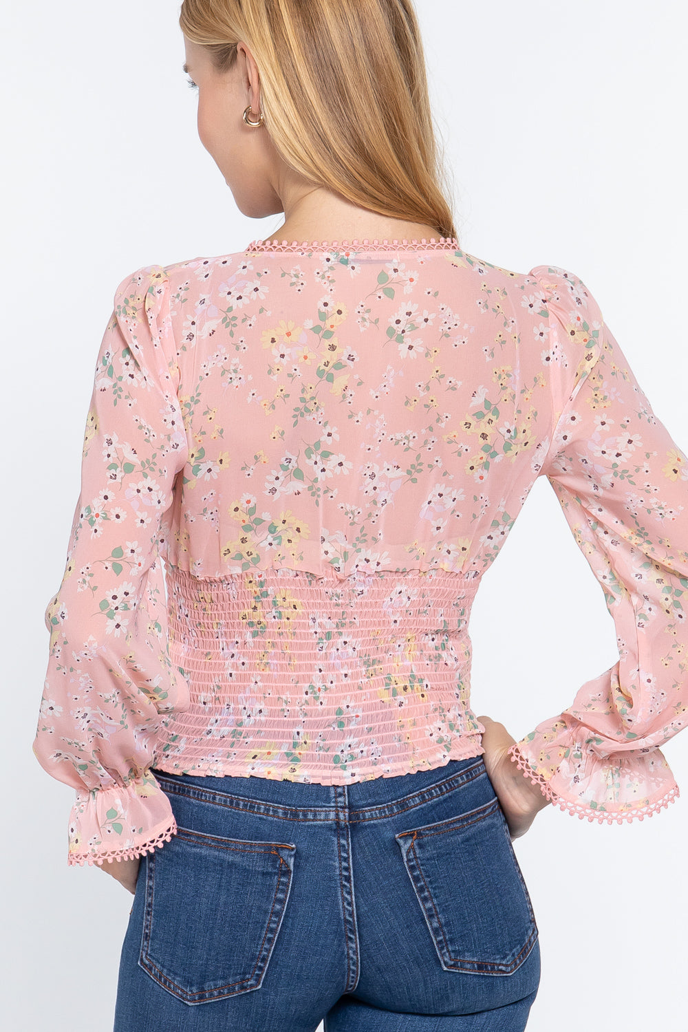 Ruffle Floral Print Chiffon Top