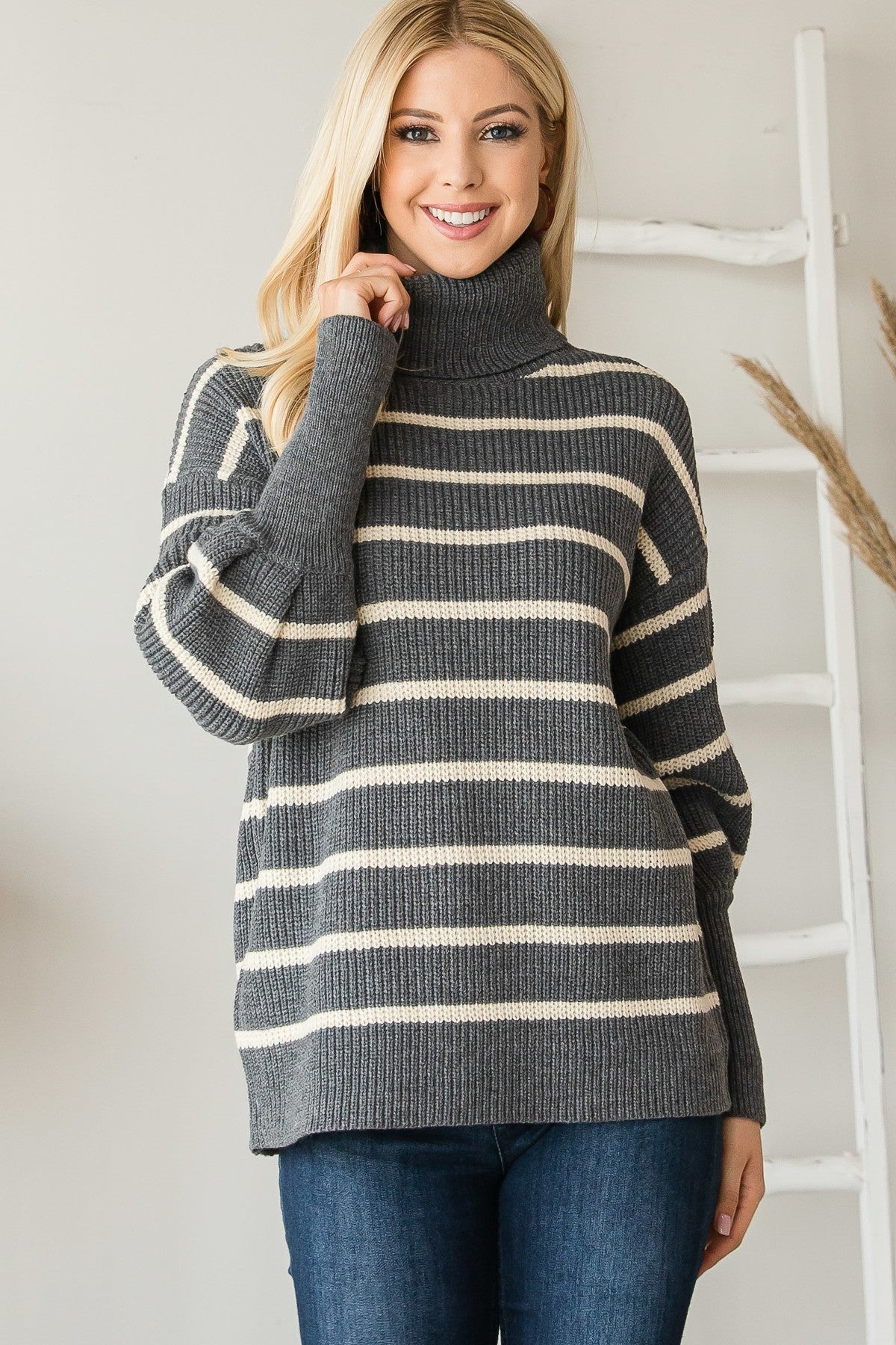 Knit Striped Turtle Neck Knit Sweater