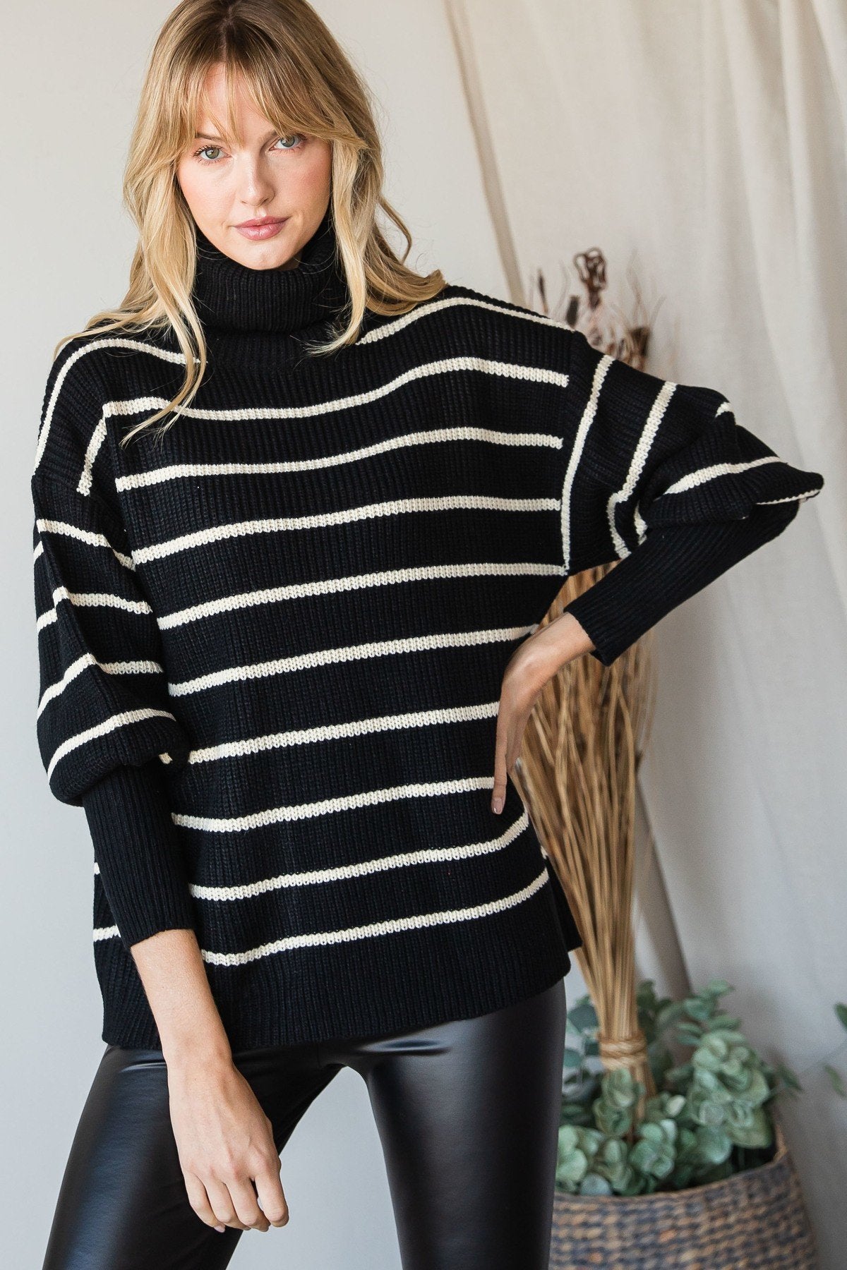 Knit Striped Turtle Neck Knit Sweater