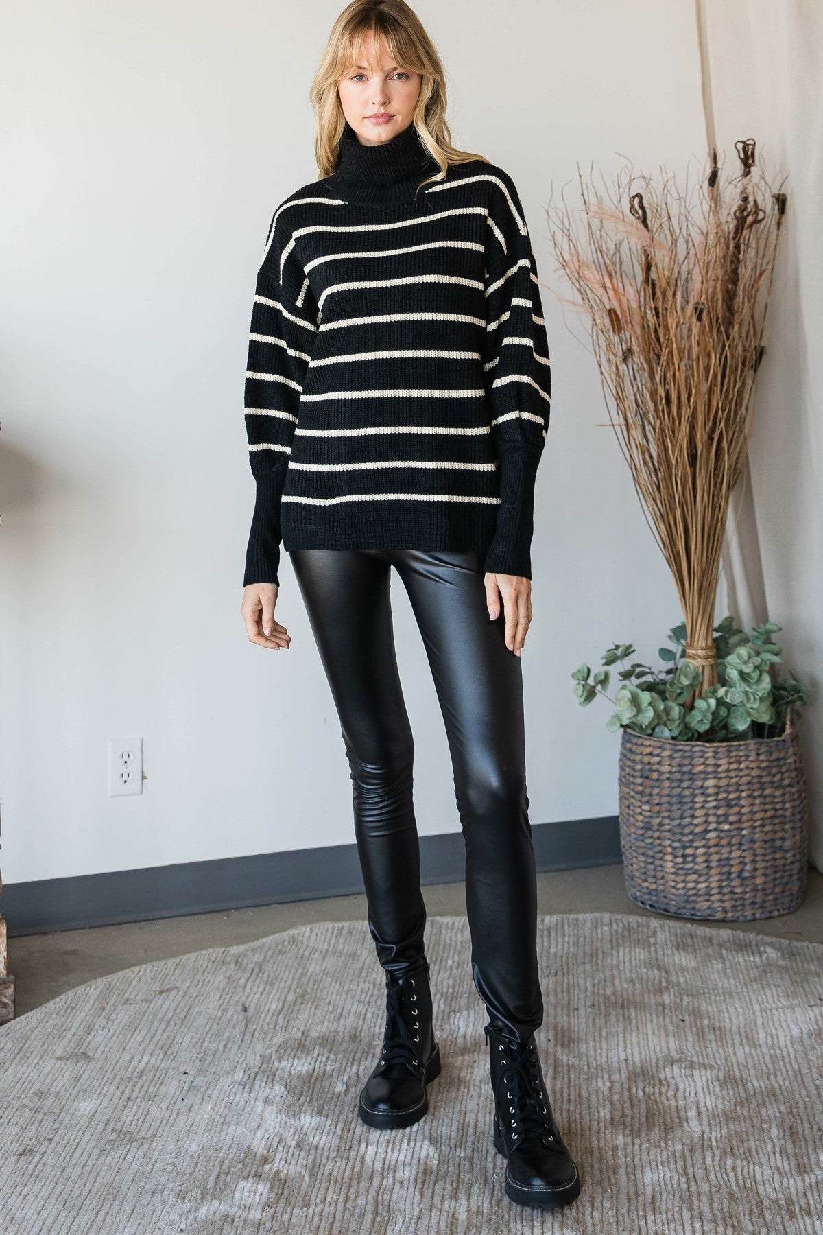 Knit Striped Turtle Neck Knit Sweater