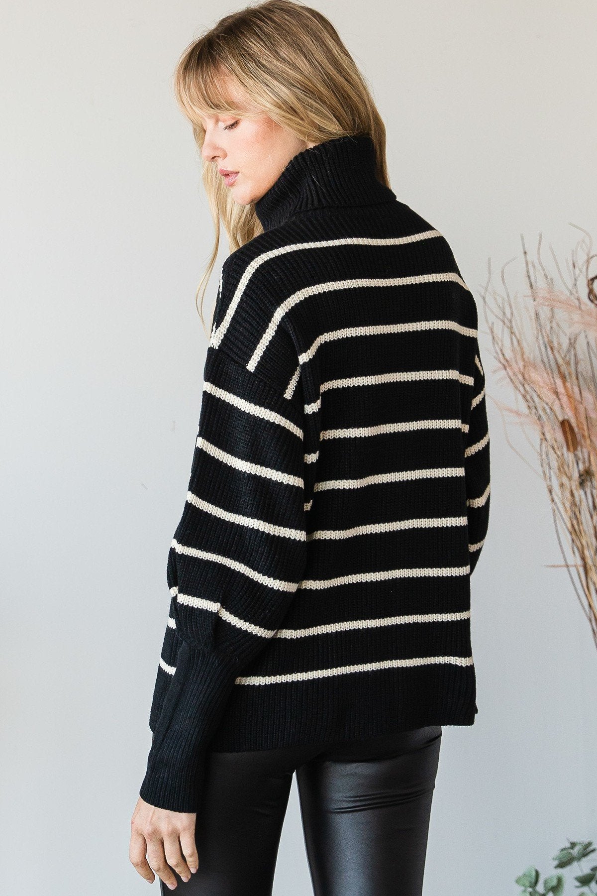 Knit Striped Turtle Neck Knit Sweater