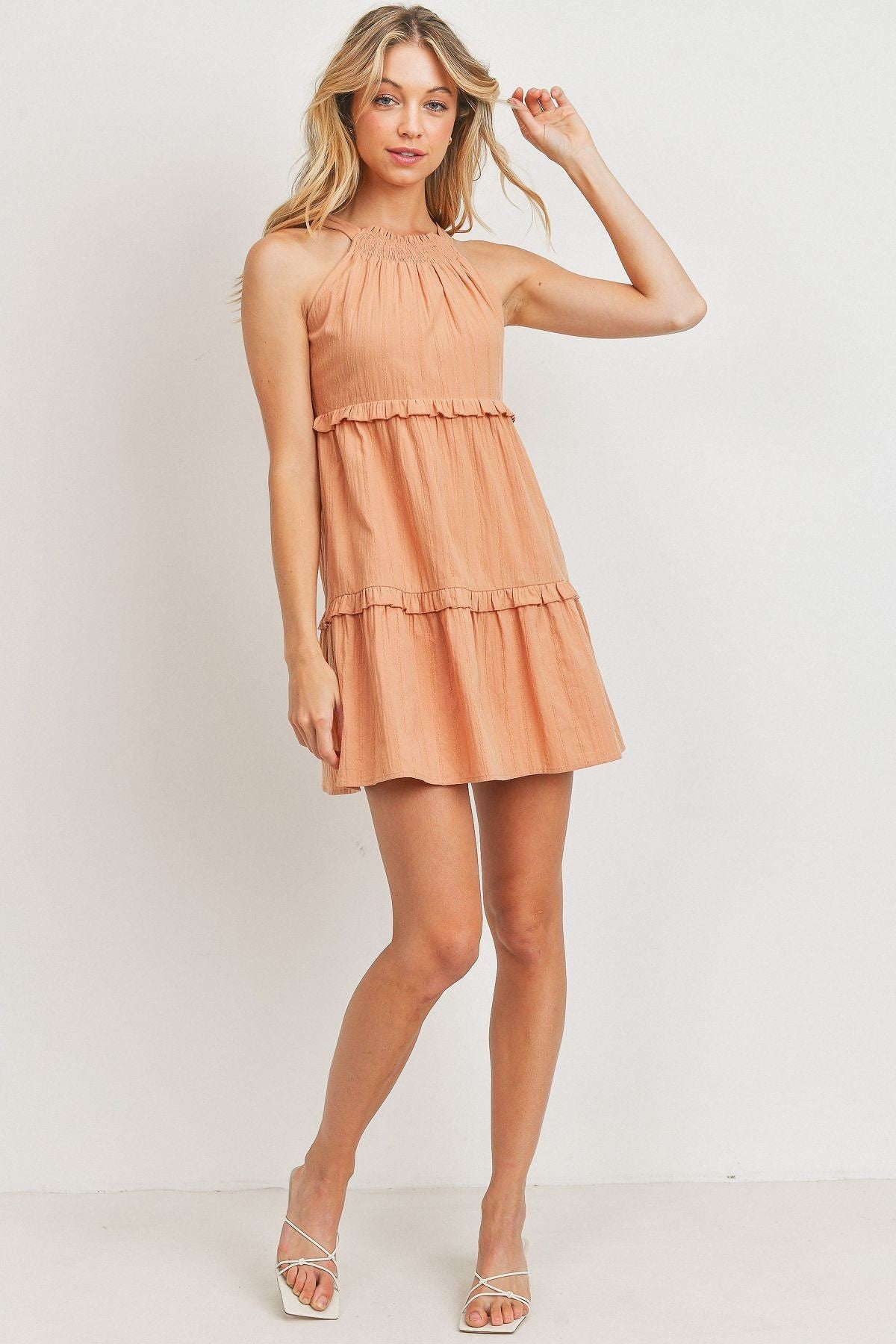 Textured Woven Fabric With Tiered Dress