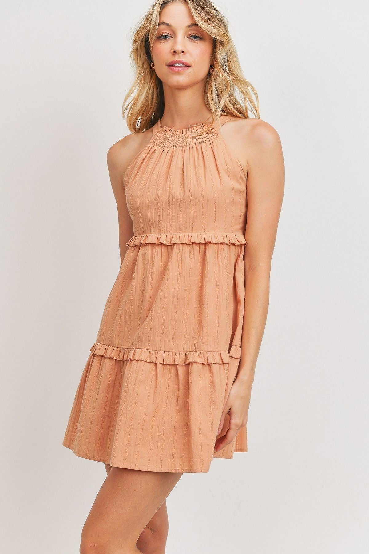 Textured Woven Fabric With Tiered Dress