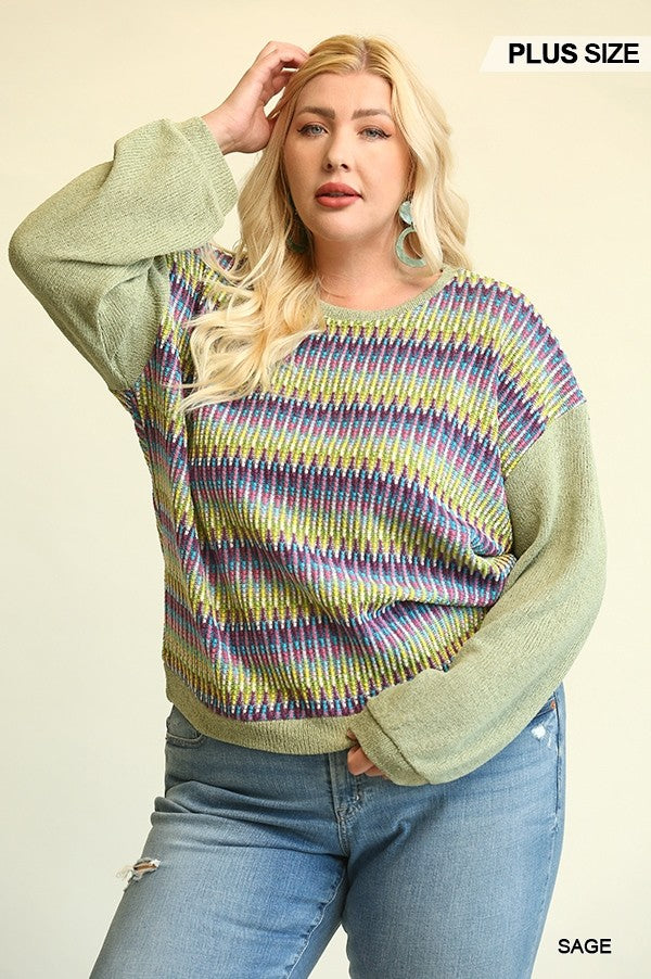 Novelty Knit And Solid Knit Loose Sweater