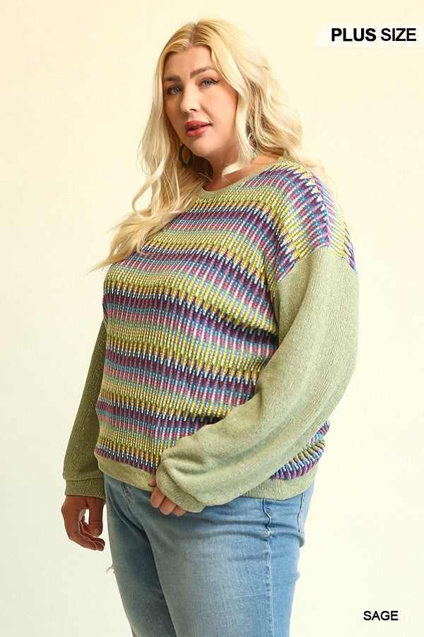 Novelty Knit And Solid Knit Loose Sweater