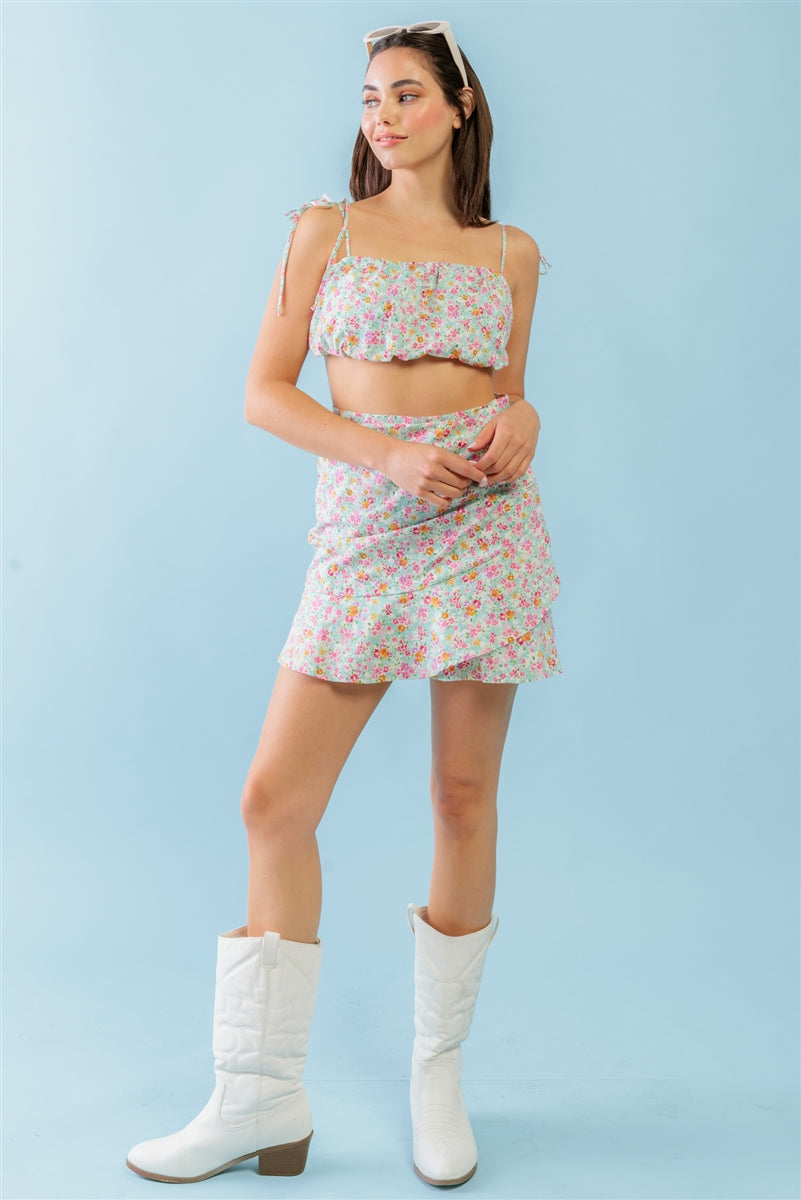 Mint Fuchsia Hem Mini Skirt Set