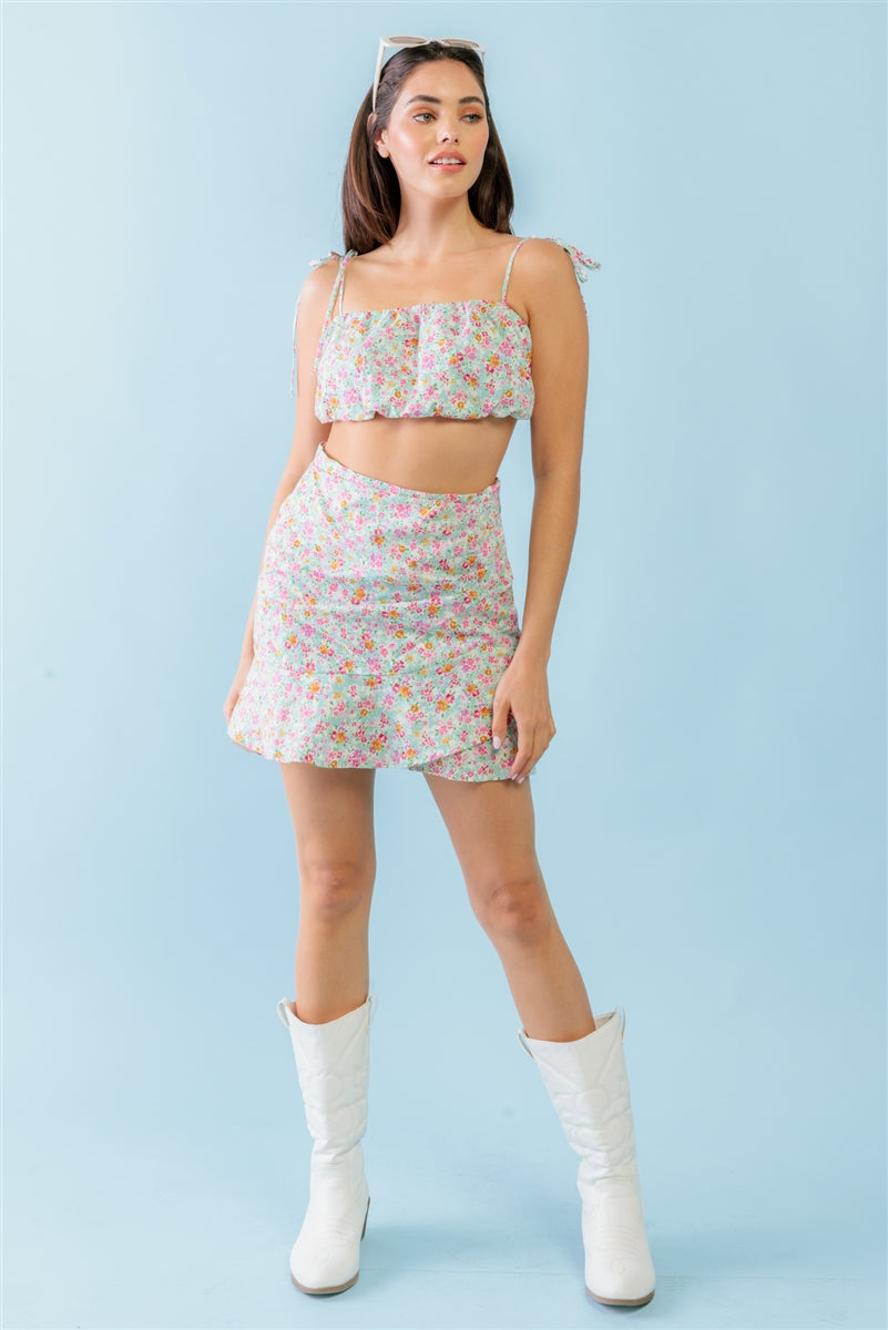 Mint Fuchsia Hem Mini Skirt Set