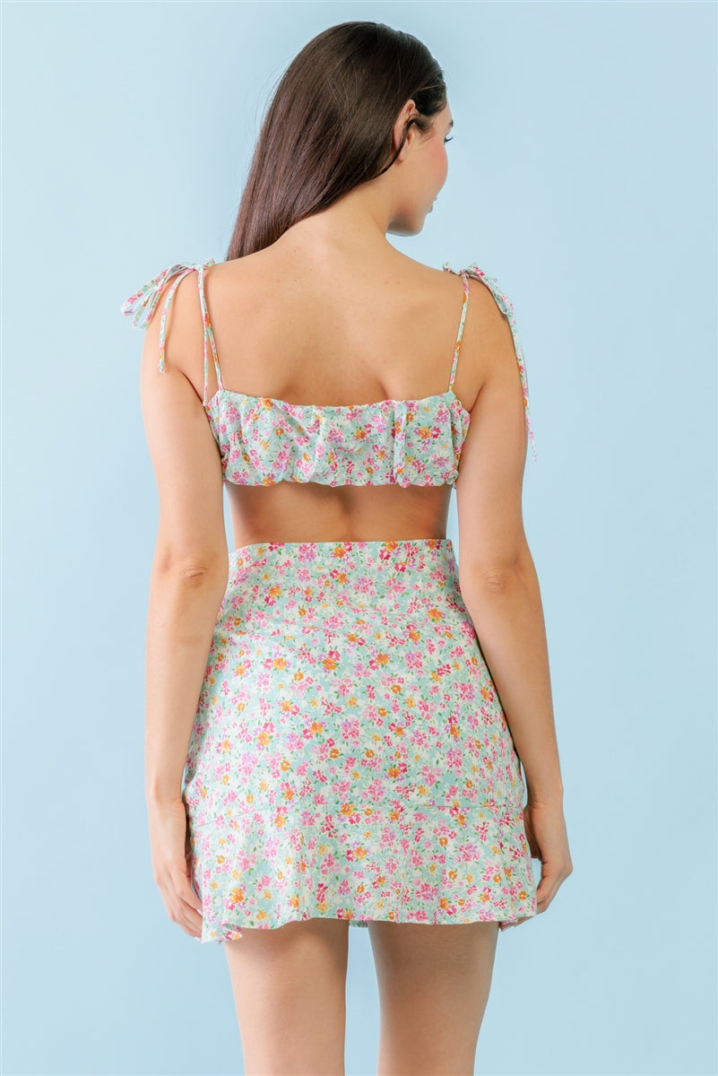 Mint Fuchsia Hem Mini Skirt Set