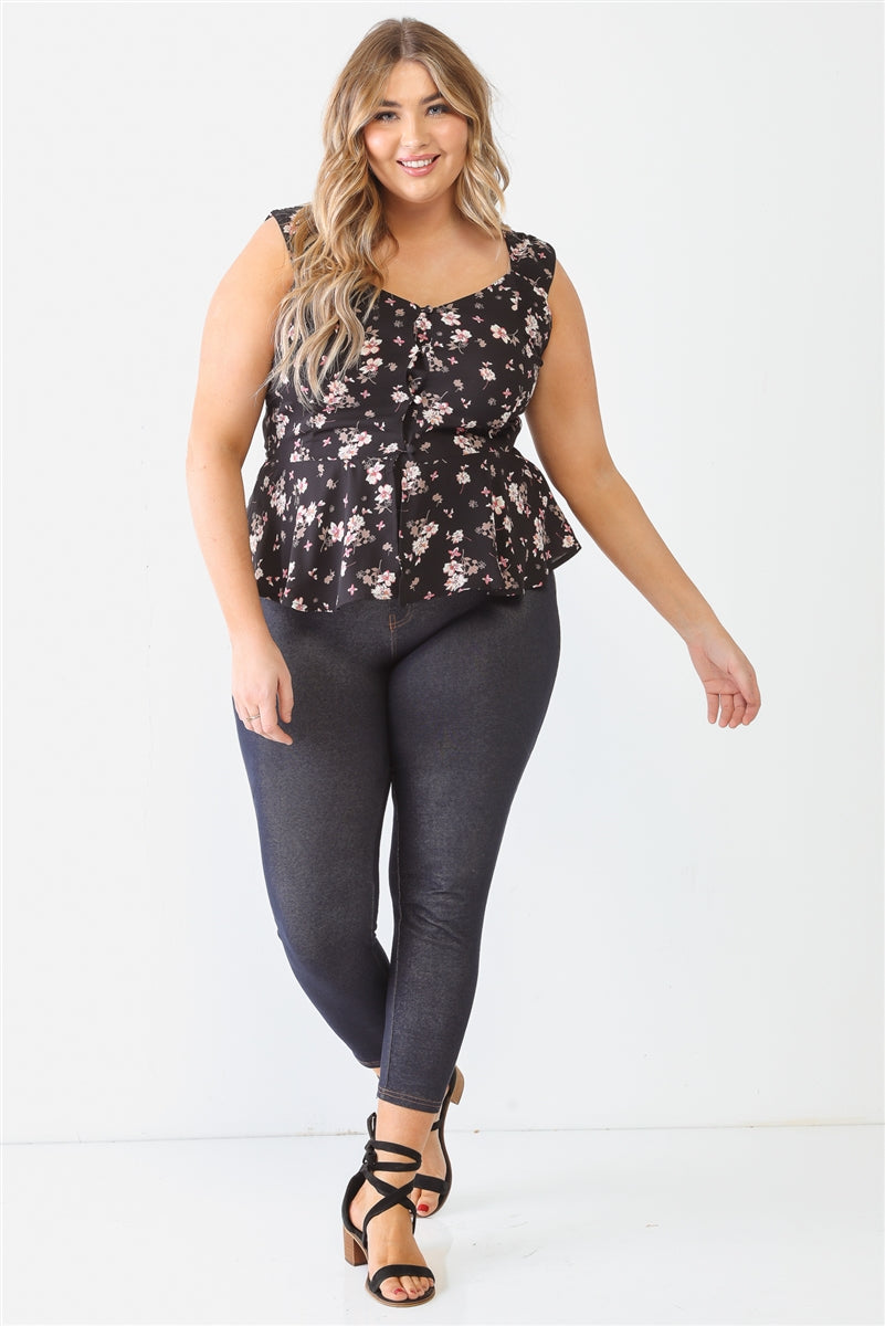 Floral Button-up Sleeveless Flare Hem Top
