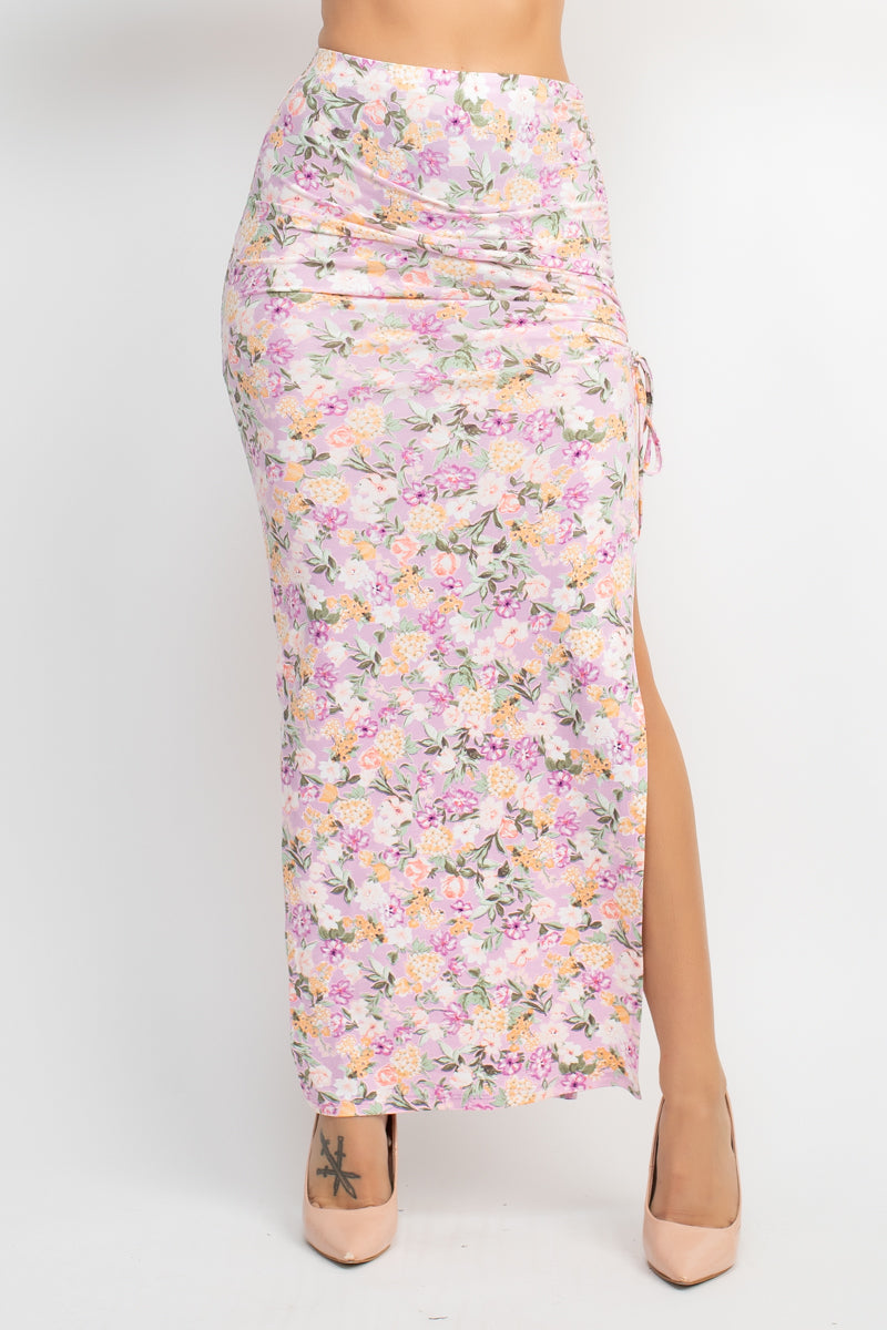 Floral Top & Ruched Maxi Skirts Set