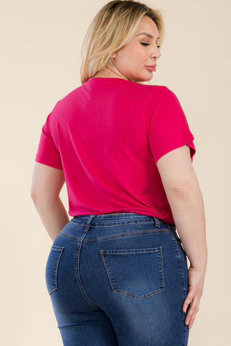 Tie Front Drawstring Short Sleeve Crop Top