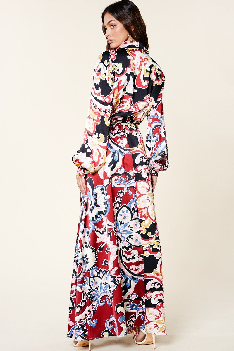 Vintage Printed V Neck Dress