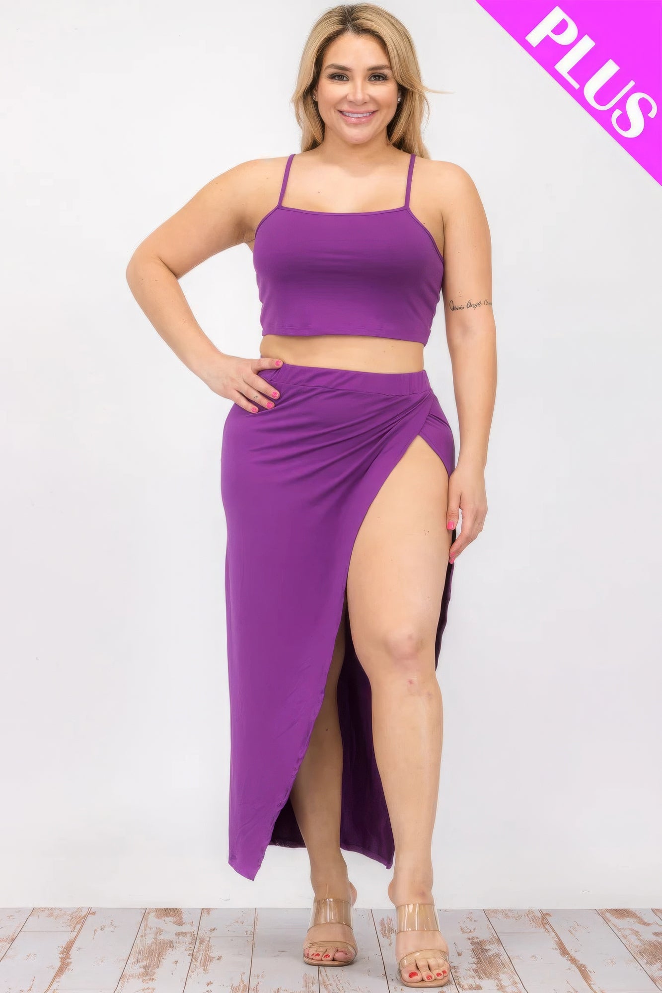 Plus Size Crop Cami & Split Thigh Maxi Skirt Set