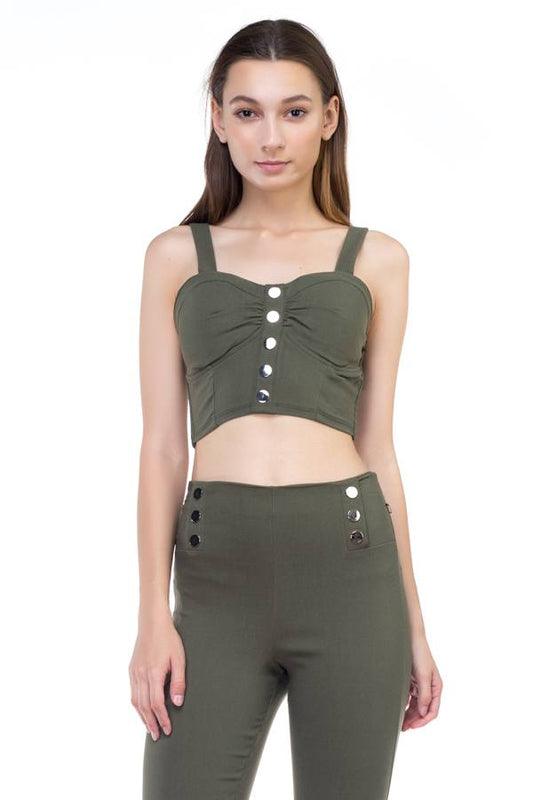 Olive, Sweetheart Button Down Crop Top