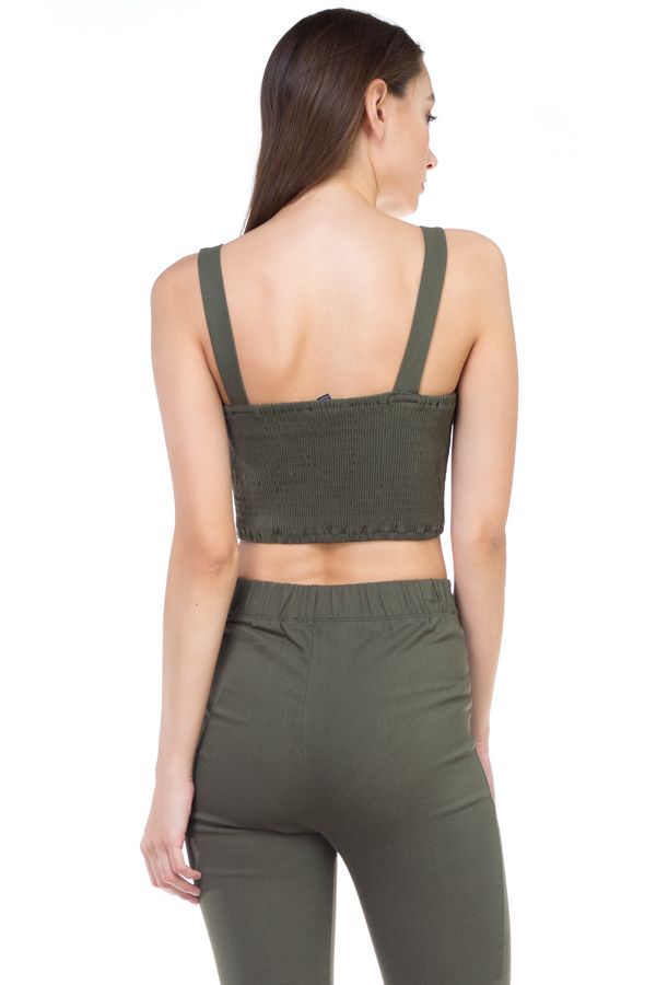 Olive, Sweetheart Button Down Crop Top