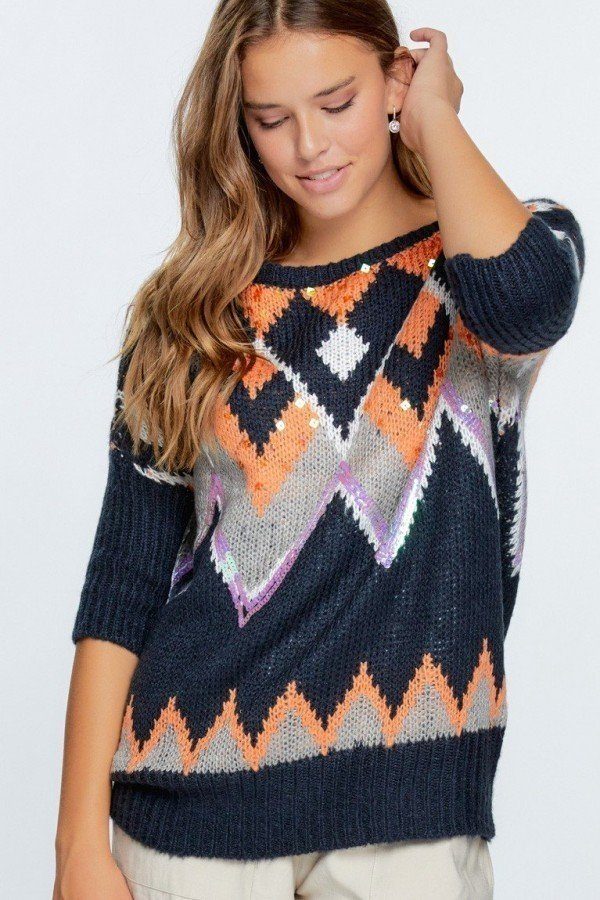 Aztec Pattern With Glitter Accent Sweater