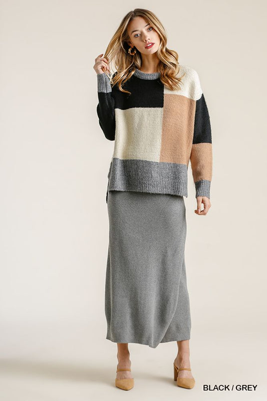 Colorblock Contrasted Cotton Fabric Sweater