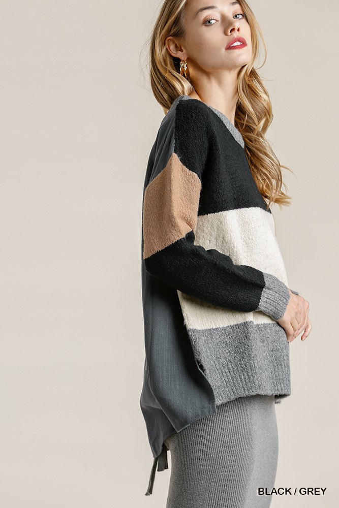 Colorblock Contrasted Cotton Fabric Sweater