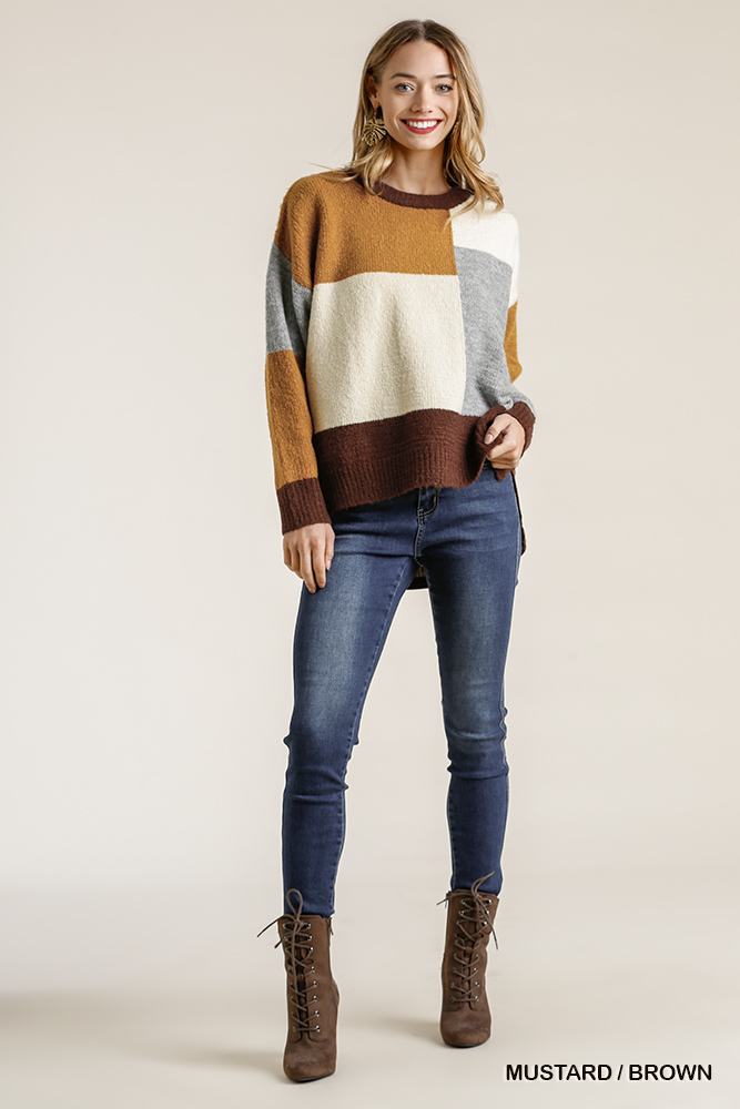 Colorblock Contrasted Cotton Fabric Sweater