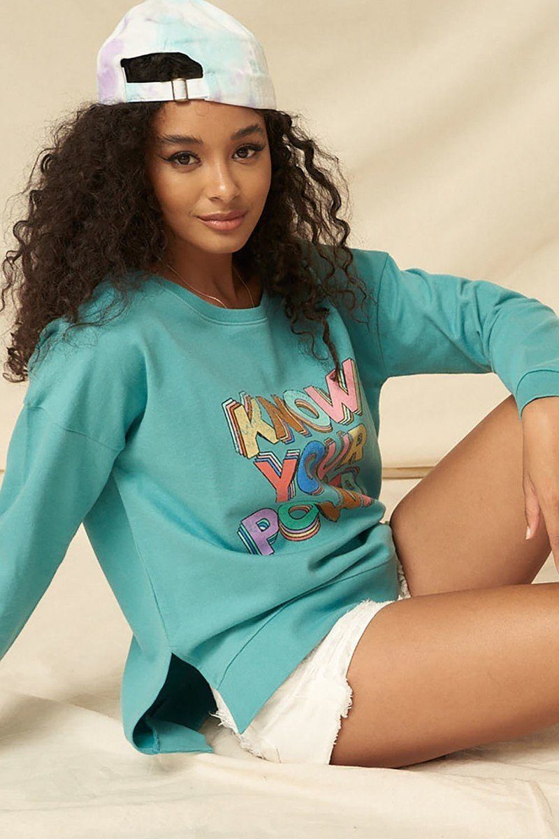 Jade Mineral Washed French Terry Graphic Sweatshirt