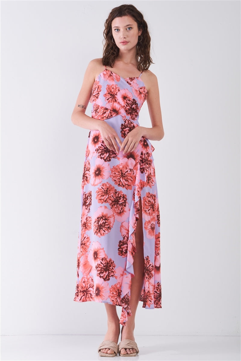 Floral Print Sleeveless Self-tie Midi Dress