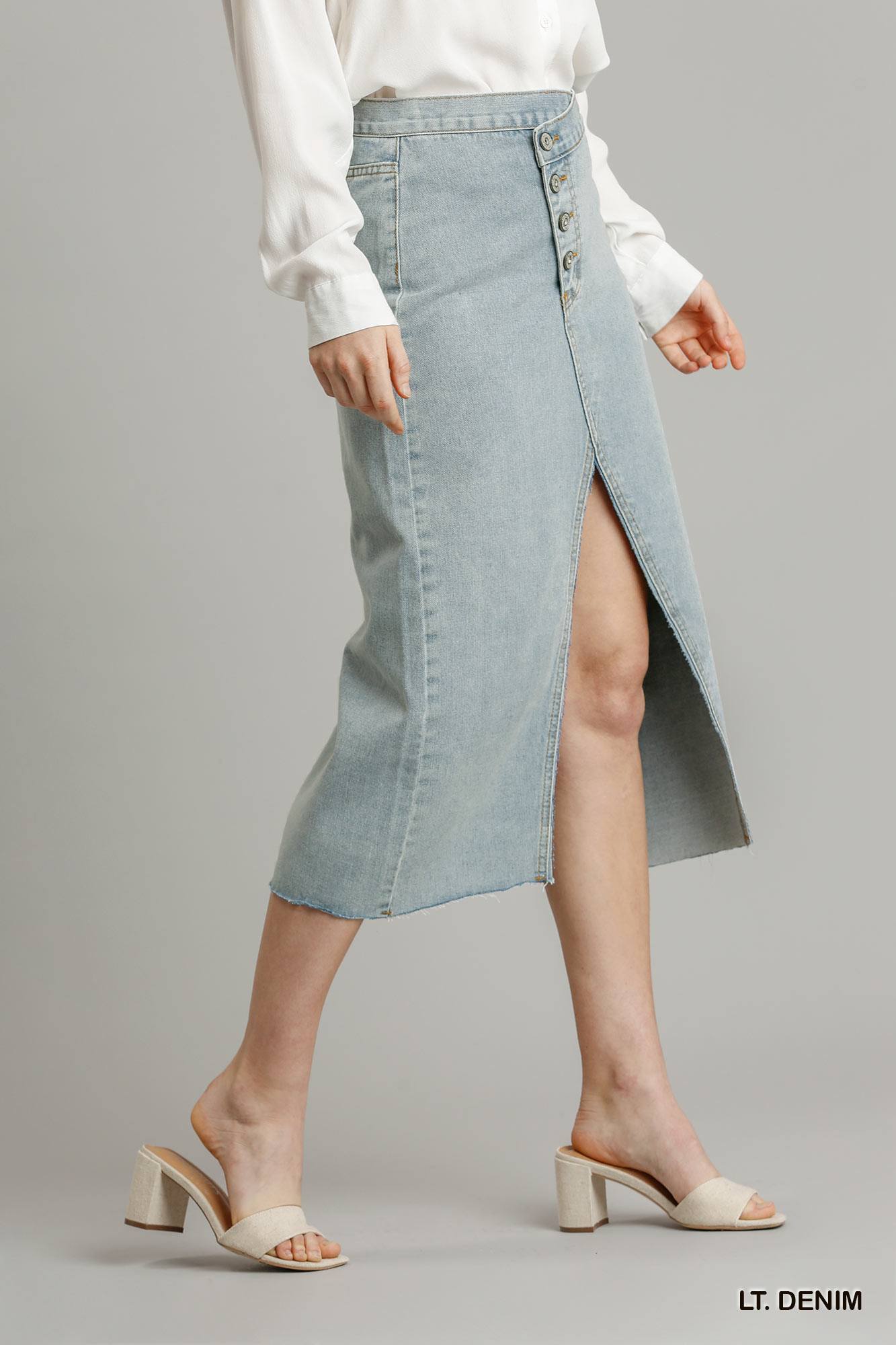 Asymmetrical Front Split Denim Skirt