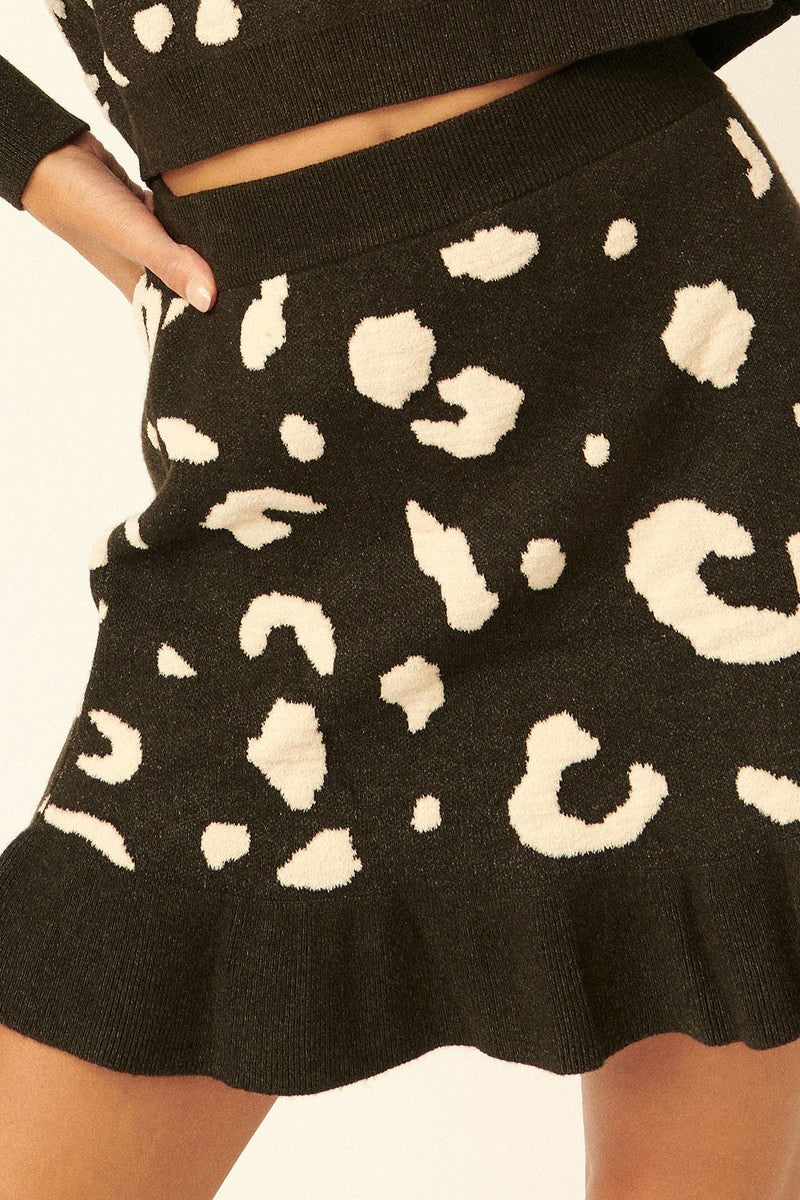 Leopard-print Knit Mini Skirt