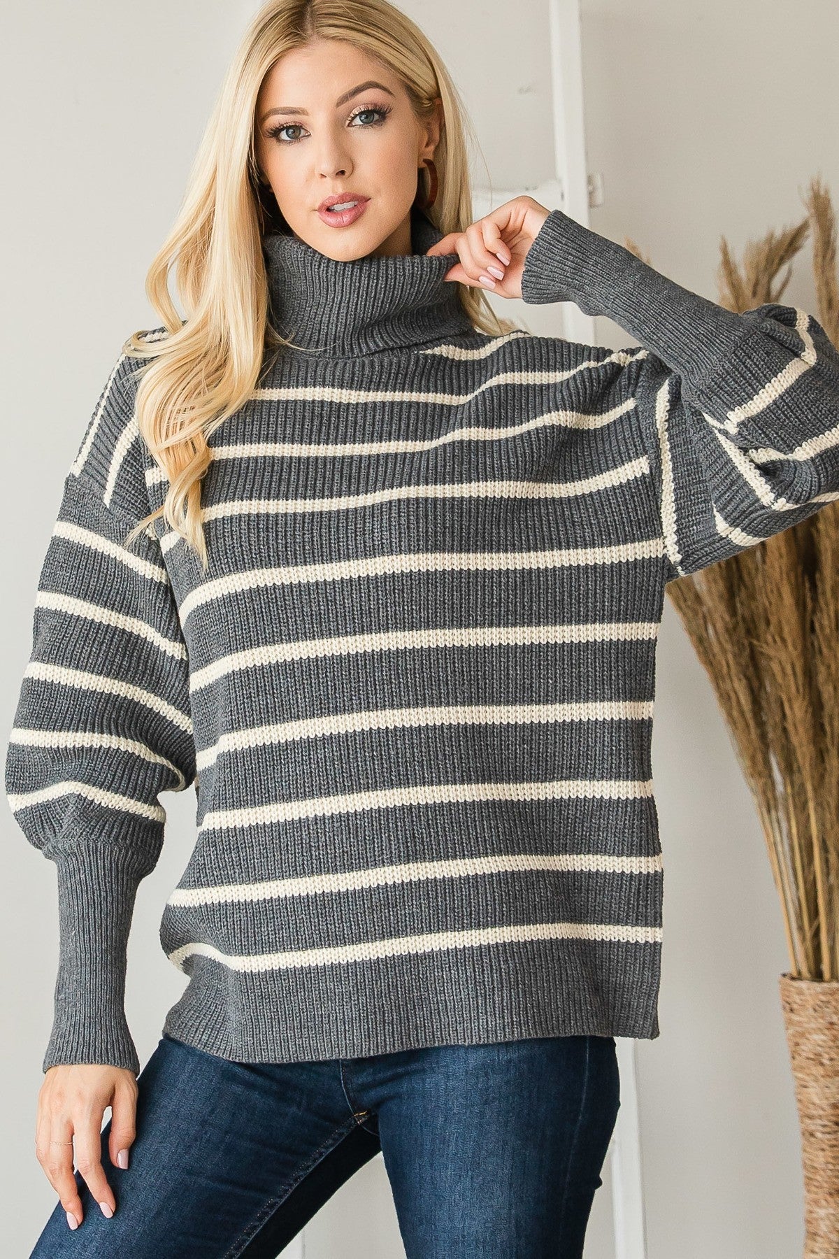 Knit Striped Turtle Neck Knit Sweater
