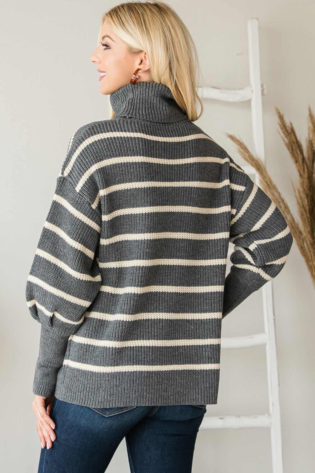 Knit Striped Turtle Neck Knit Sweater