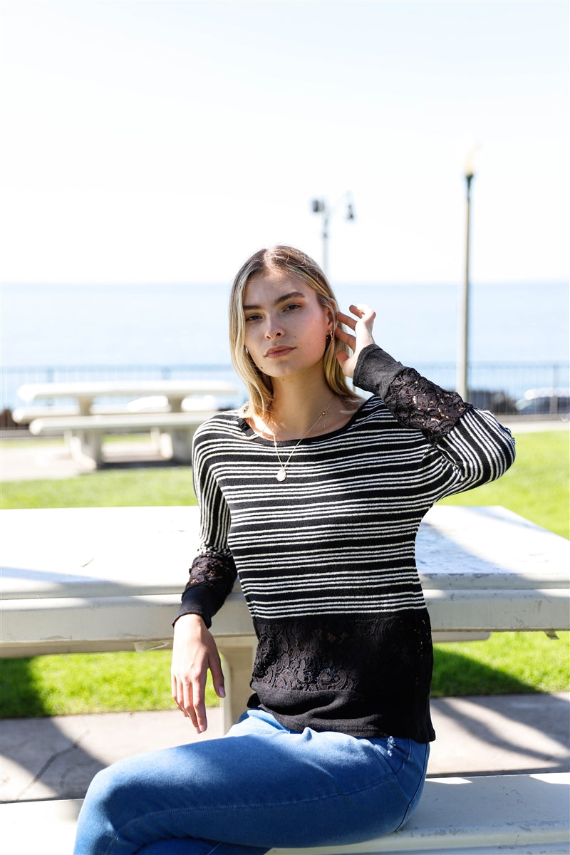 Black Striped Sweater Top