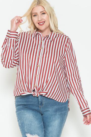 Multi Stripe Side Slit Cotton Shirt