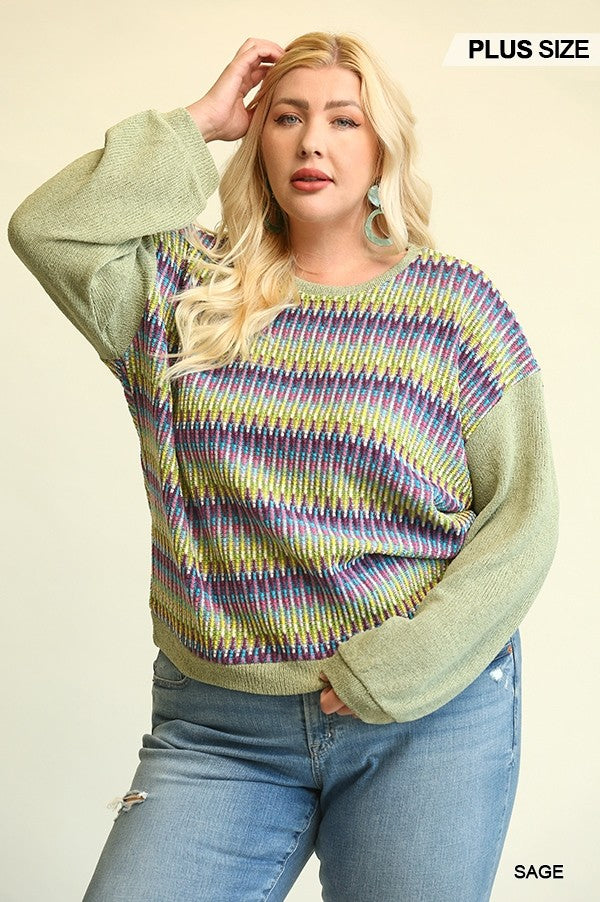 Novelty Knit And Solid Knit  Loose Sweater