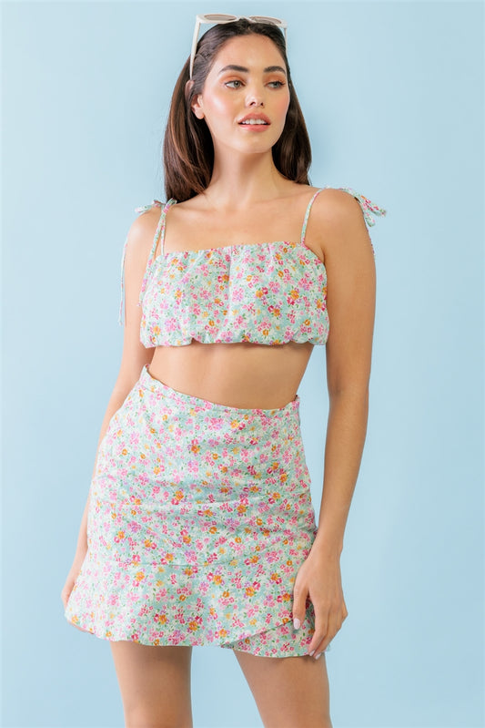 Mint Fuchsia Hem Mini Skirt Set