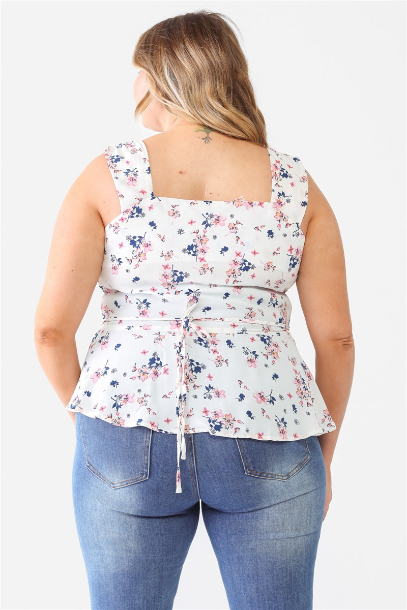 Floral Button-up Sleeveless Flare Hem Top