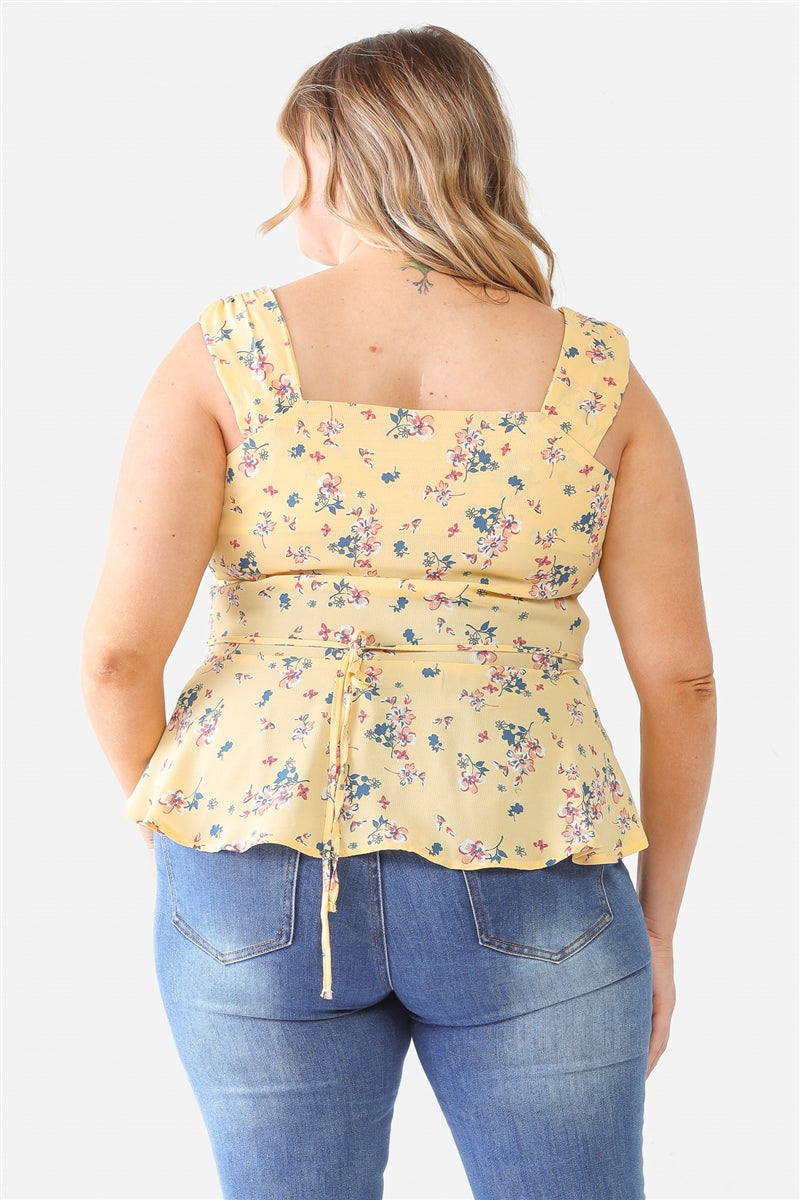 Floral Button-up Sleeveless Flare Hem Top