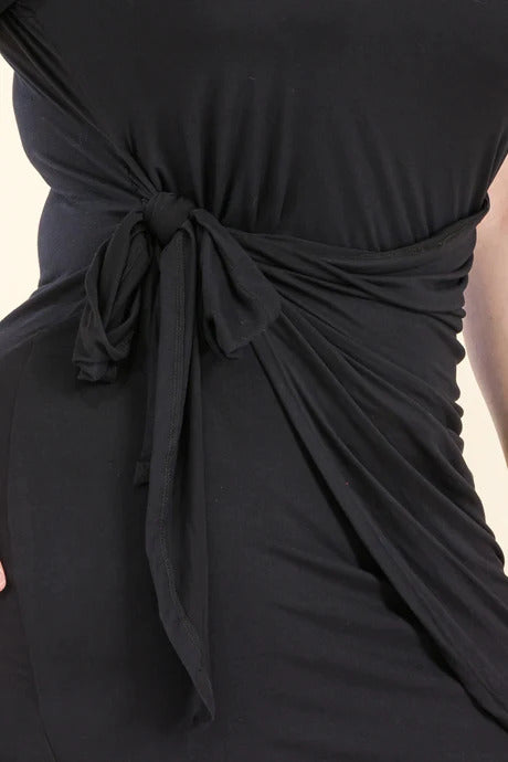 Solid Wrap Front Tie Side Short Sleeve Mini Dress