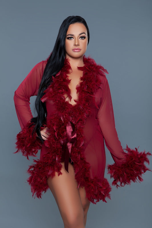 Red Feather Robe With Ribbon Ties