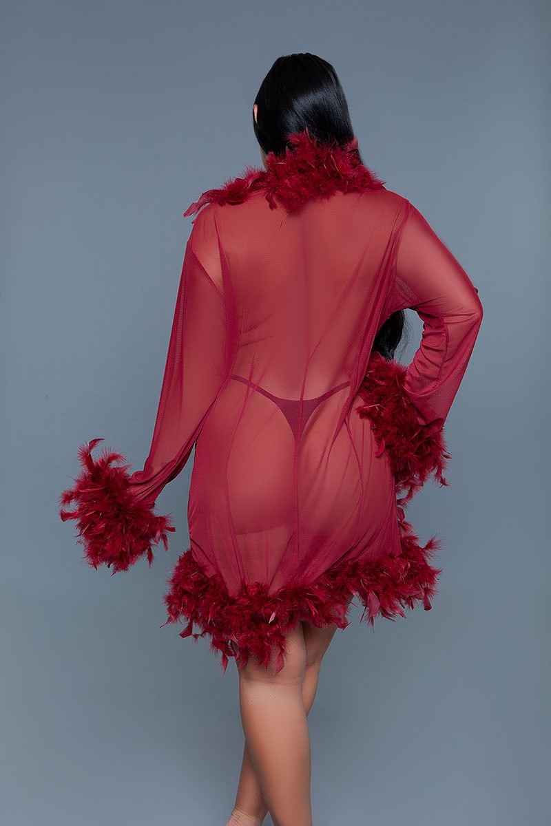 Red Feather Robe With Ribbon Ties